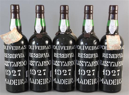 Five bottles of DOliveiras Reserva Bastardo Madeira, 1927.